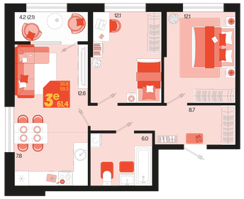 58 м², 3-комнатная квартира 5 270 000 ₽ - изображение 66