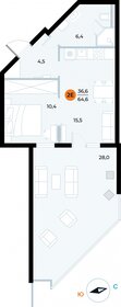 Квартира 64,6 м², 1-комнатные - изображение 1