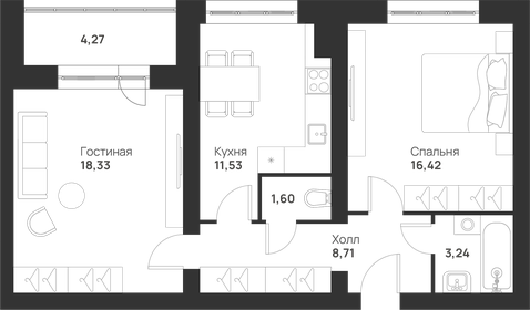 Квартира 64,1 м², 2-комнатная - изображение 1