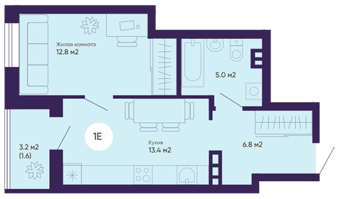 Квартира 39,6 м², 1-комнатная - изображение 1