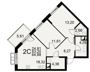 Квартира 64,9 м², 2-комнатная - изображение 1