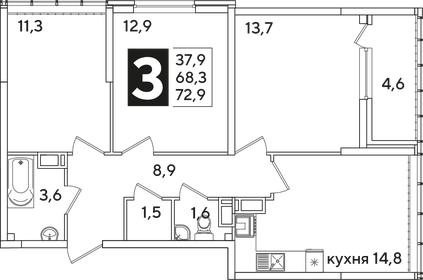 72,8 м², 3-комнатная квартира 12 710 881 ₽ - изображение 23