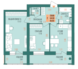 33 м², 2-комнатная квартира 1 260 000 ₽ - изображение 76