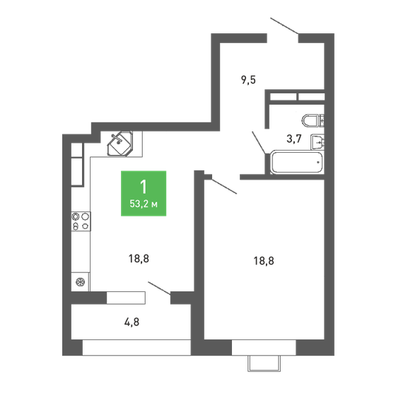 53,2 м², 1-комнатная квартира 6 292 252 ₽ - изображение 1