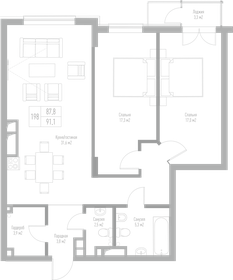 Квартира 91,1 м², 2-комнатная - изображение 1