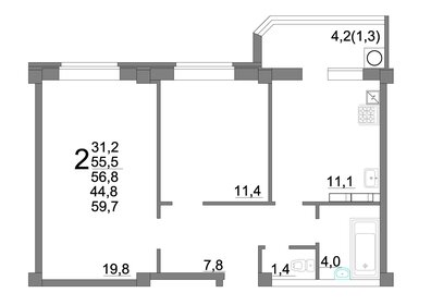 59,7 м², 2-комнатная квартира 7 245 000 ₽ - изображение 12