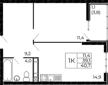 Квартира 40,7 м², 1-комнатная - изображение 1