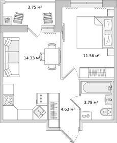 Квартира 38,4 м², 1-комнатная - изображение 1