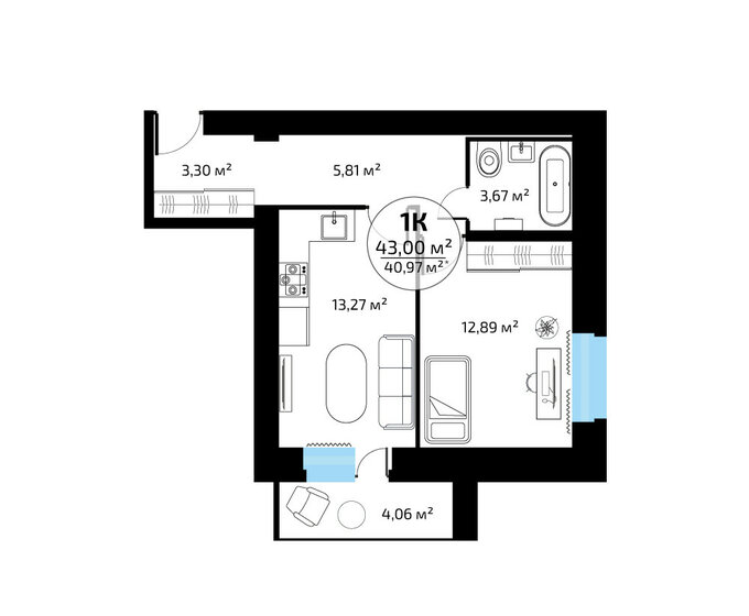 41 м², 1-комнатная квартира 4 206 991 ₽ - изображение 1
