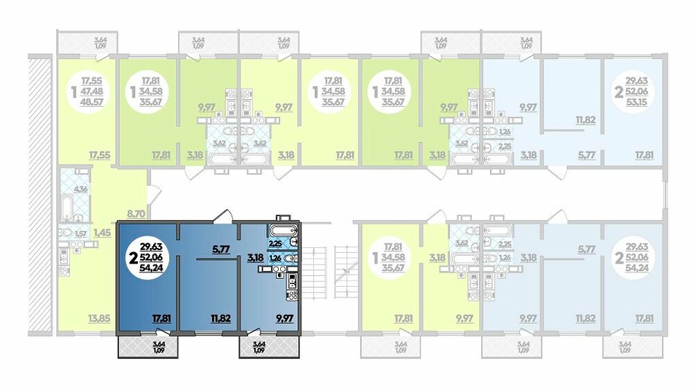 54,2 м², 2-комнатная квартира 4 664 640 ₽ - изображение 1