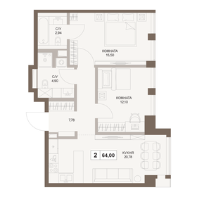 64,7 м², 2-комнатная квартира 31 256 376 ₽ - изображение 51