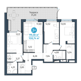 Квартира 99,4 м², 3-комнатная - изображение 1