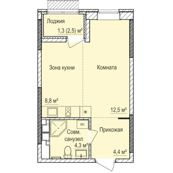 31,3 м², квартира-студия 3 343 000 ₽ - изображение 1