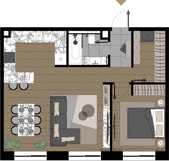 58,4 м², 1-комнатные апартаменты 33 418 220 ₽ - изображение 1