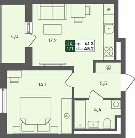 Квартира 45,2 м², 1-комнатная - изображение 1