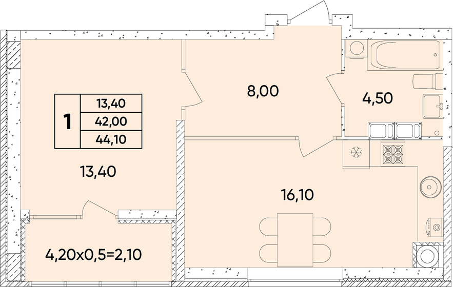 44,1 м², 1-комнатная квартира 5 525 730 ₽ - изображение 1