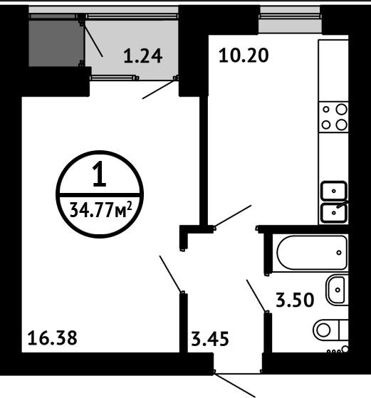 34,8 м², 1-комнатная квартира 4 937 340 ₽ - изображение 1