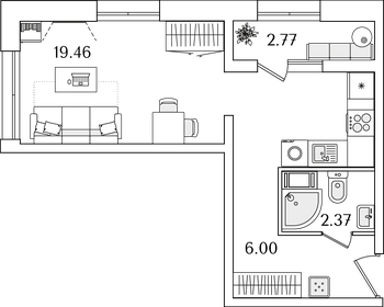 Квартира 29,2 м², студия - изображение 1