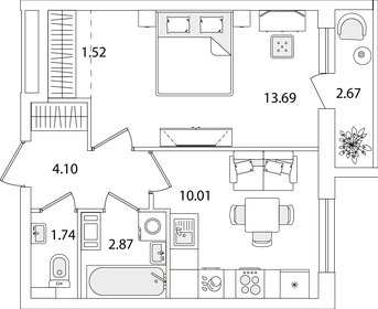 Квартира 35,3 м², 1-комнатная - изображение 1