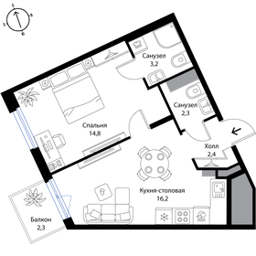 Квартира 39,6 м², 2-комнатная - изображение 1