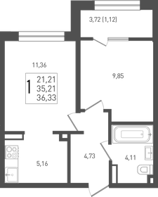 Квартира 36,3 м², 1-комнатная - изображение 1