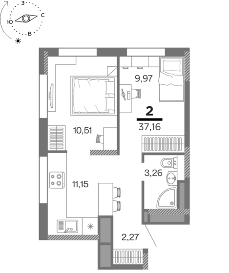 37,2 м², 2-комнатная квартира 4 608 976 ₽ - изображение 1