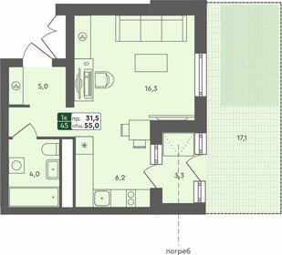 Квартира 55 м², студия - изображение 1