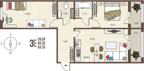 65,2 м², 2-комнатная квартира 6 587 220 ₽ - изображение 26