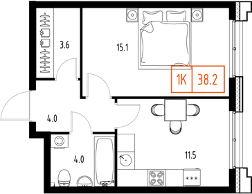 38,2 м², 1-комнатная квартира 11 695 038 ₽ - изображение 24