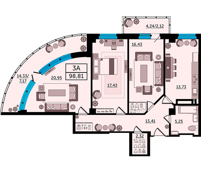 98 м², 3-комнатная квартира 17 346 000 ₽ - изображение 17