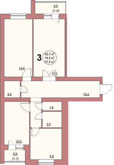 77,2 м², 3-комнатная квартира 6 200 000 ₽ - изображение 1