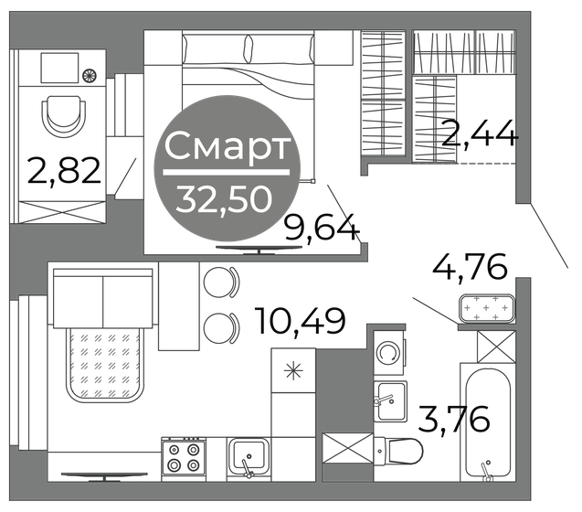 32,5 м², 1-комнатная квартира 4 614 253 ₽ - изображение 1