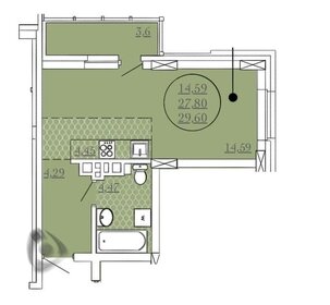 Квартира 29,6 м², 1-комнатная - изображение 1