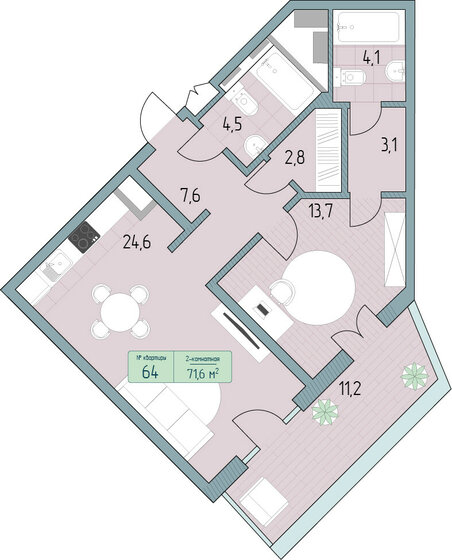 79,4 м², 2-комнатные апартаменты 16 539 600 ₽ - изображение 1