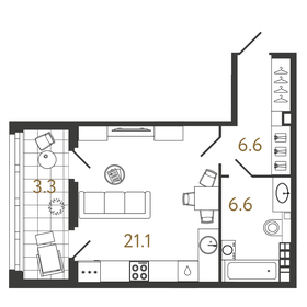 Квартира 34,3 м², студия - изображение 1
