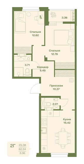 65,7 м², 2-комнатная квартира 6 670 000 ₽ - изображение 1