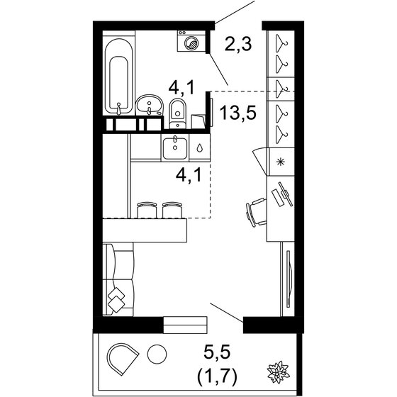 25,7 м², 1-комнатная квартира 11 171 790 ₽ - изображение 1