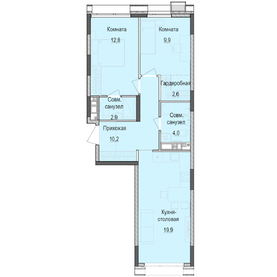 60,4 м², 2-комнатная квартира 11 354 200 ₽ - изображение 33