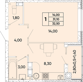 32,9 м², 1-комнатная квартира 4 490 850 ₽ - изображение 35