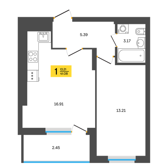 41,1 м², 1-комнатная квартира 4 559 880 ₽ - изображение 1