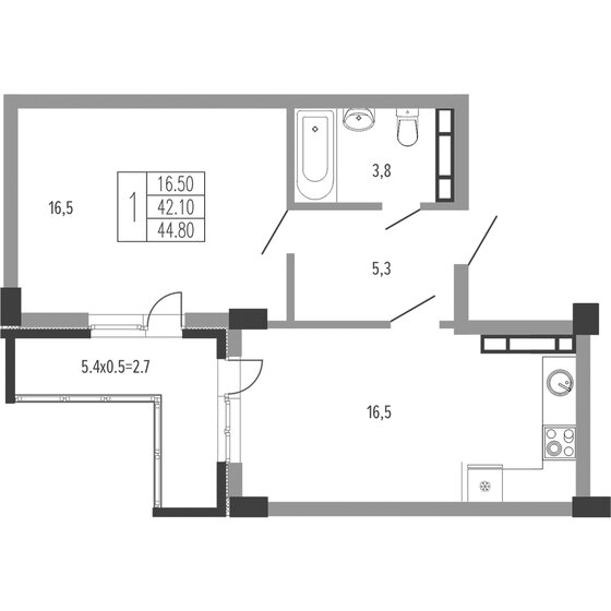 44,8 м², 1-комнатная квартира 9 967 104 ₽ - изображение 1