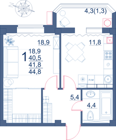 Квартира 44,8 м², 1-комнатная - изображение 1