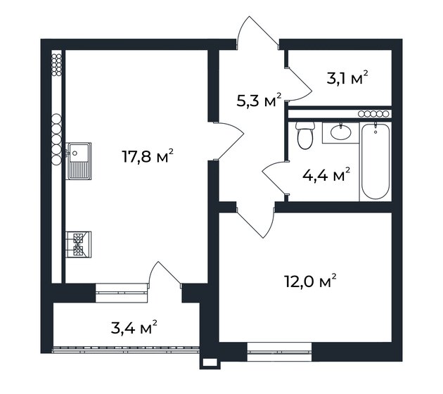44,3 м², 1-комнатная квартира 6 656 851 ₽ - изображение 1