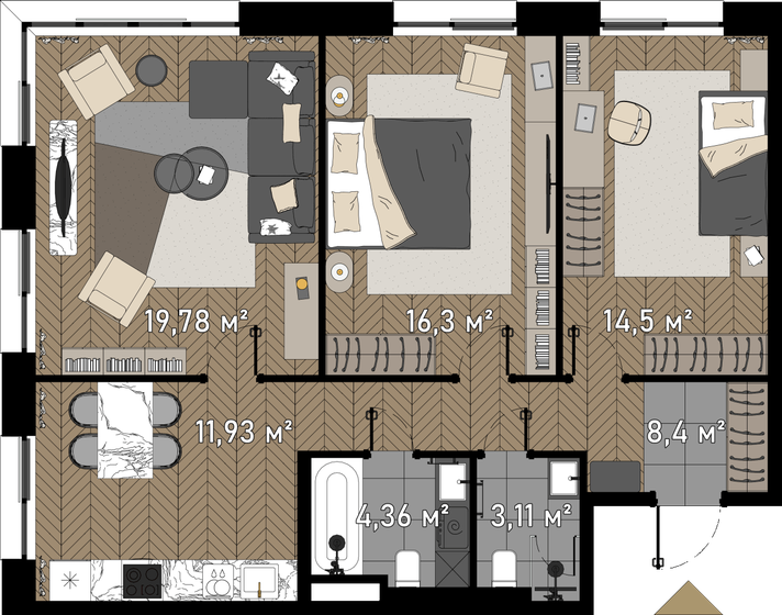 81,1 м², 3-комнатные апартаменты 33 944 100 ₽ - изображение 1