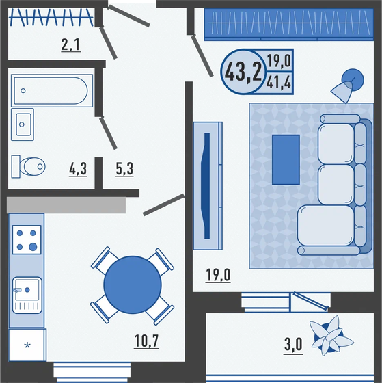 43,2 м², 1-комнатная квартира 3 918 240 ₽ - изображение 1