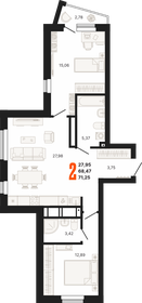 Квартира 71,3 м², 2-комнатная - изображение 1