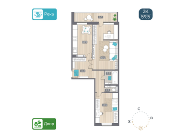 59,5 м², 2-комнатная квартира 6 400 000 ₽ - изображение 37