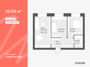 Квартира 58 м², 2-комнатная - изображение 1