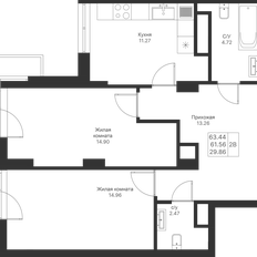 Квартира 63,4 м², 2-комнатная - изображение 3