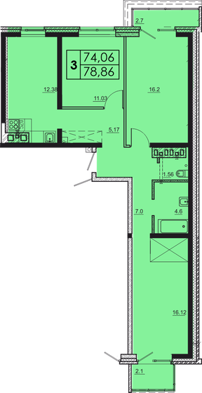 79,5 м², 3-комнатная квартира 7 151 400 ₽ - изображение 1